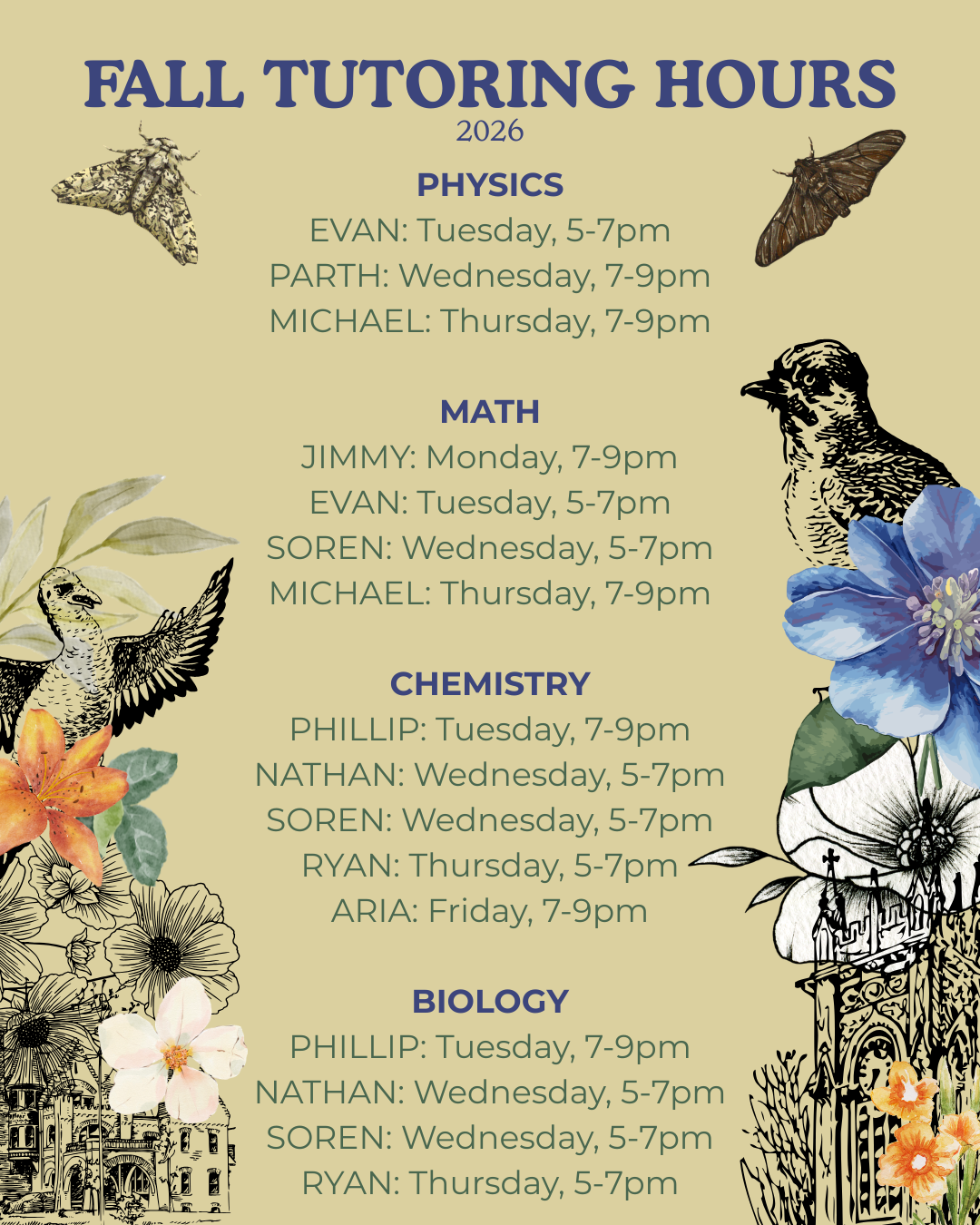 Fall 2026 tutoring hours